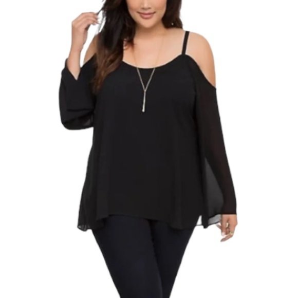torrid Tops - Torrid Black Cold-Shoulder Long Sleeve Top 2X